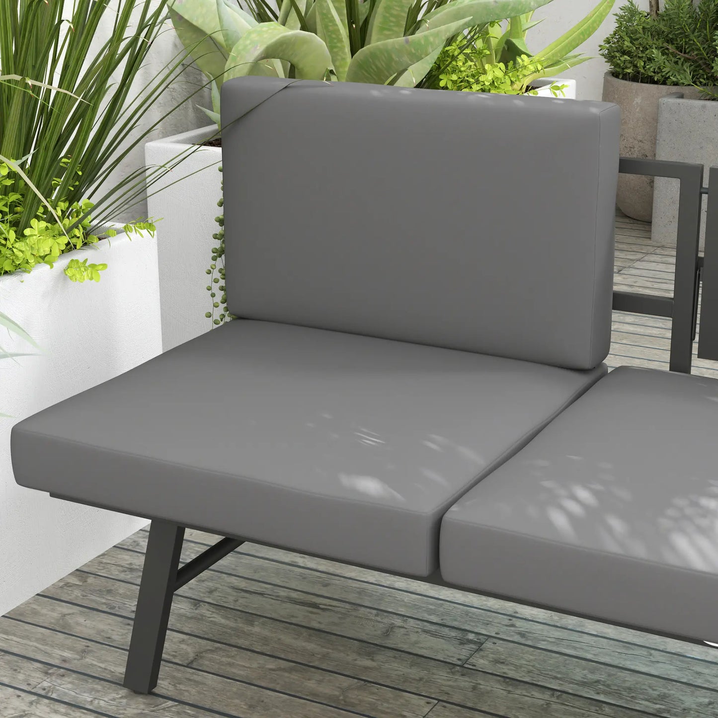 3-in-1 3-Seater Outdoor Sofa, Lounge Chair, Patio Loveseat with Table, Grey Patio Chairs at Gallery Canada
