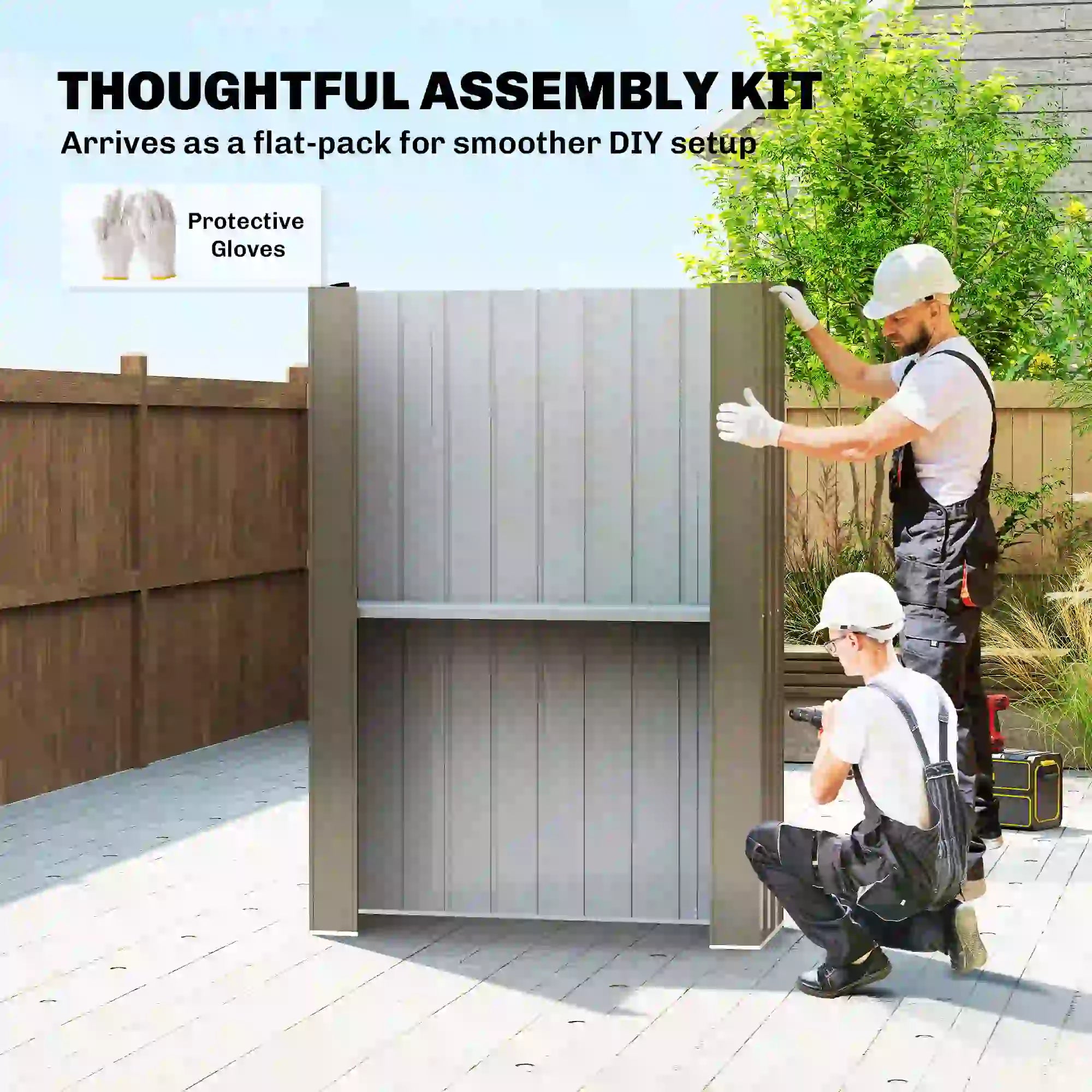 Metal Garden Shed with Shelf, Apex Roof, Light Grey Sheds at Gallery Canada
