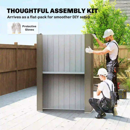 Metal Garden Shed with Shelf, Apex Roof, Light Grey Sheds at Gallery Canada