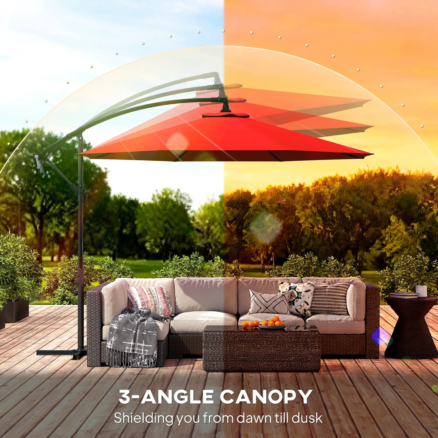 9.7ft Offset Patio Umbrella, Crank Handle, 8 Ribs, Cross Base, Wine Red Offset Cantilever Umbrellas at Gallery Canada