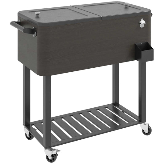 Outdoor Beverage Cooler Bar Cart, 67-Qt, Rolling Ice Chest with Shelf, Grey Cooler Boxes Grey, Black at Gallery Canada
