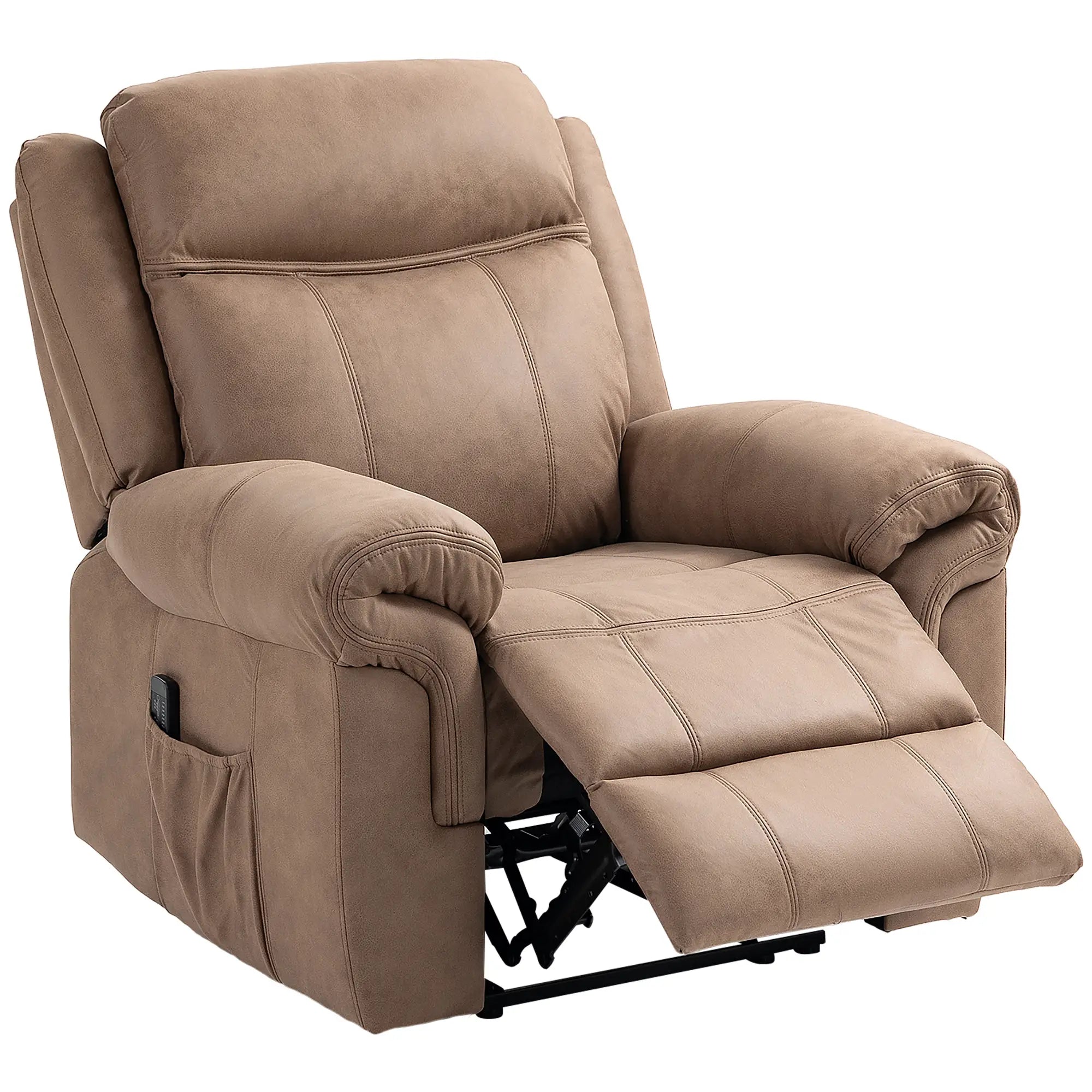 Manual Recliner Chair, Vibration Massage, Side Pockets, Microfibre, Brown Single Sofas Light Brown at Gallery Canada