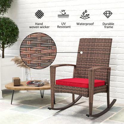 Outdoor PE Rattan Rocking Chair, Garden Glider, Wine Red Outdoor Rocking Chairs at Gallery Canada
