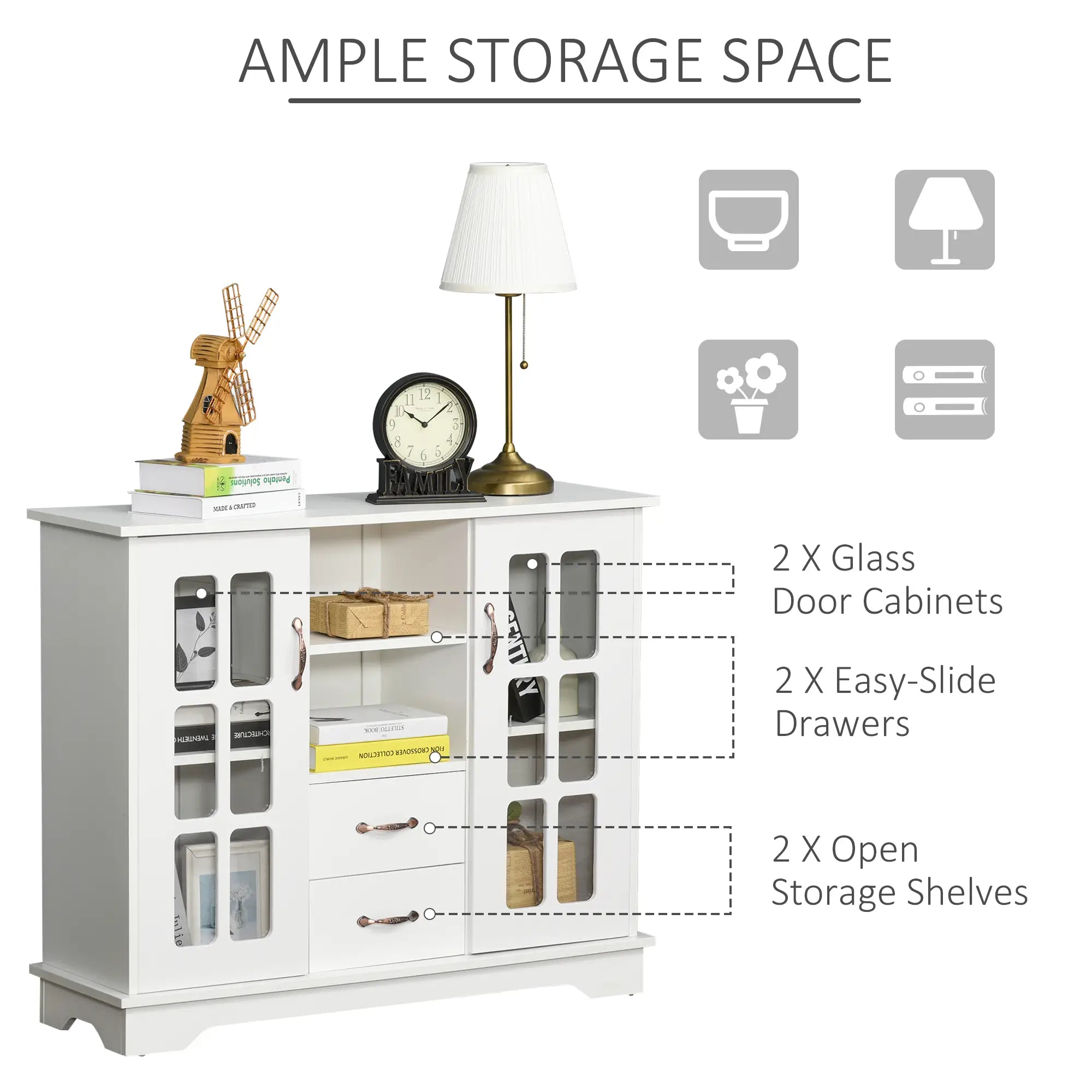 Modern Kitchen Sideboard, 2 Drawers, Coffee Bar Cabinet, Glass Doors, White Bar Cabinets at Gallery Canada