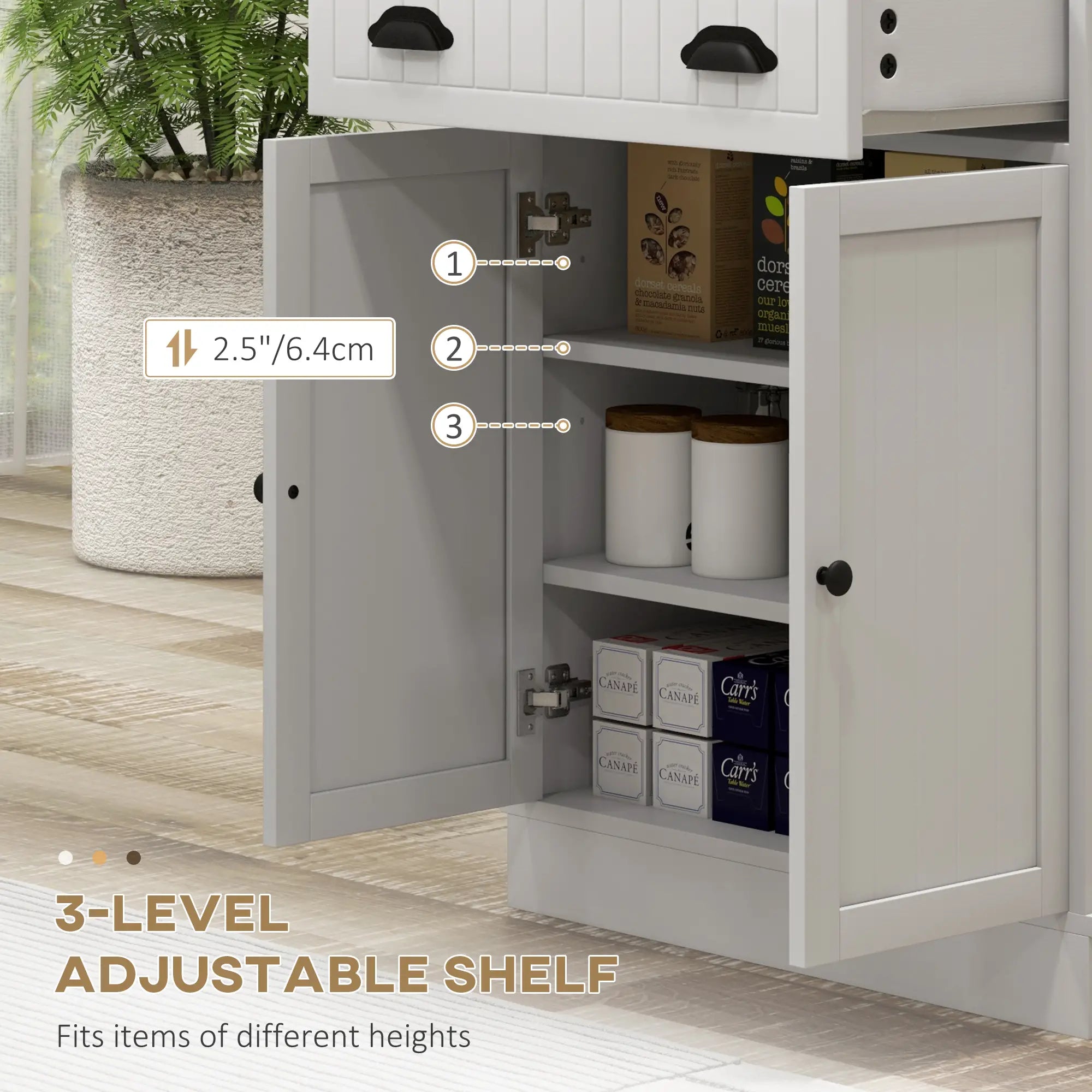 Microwave Cabinet, Kitchen Storage With Drawer, Adjustable Shelf, White Kitchen Pantry Cabinets at Gallery Canada
