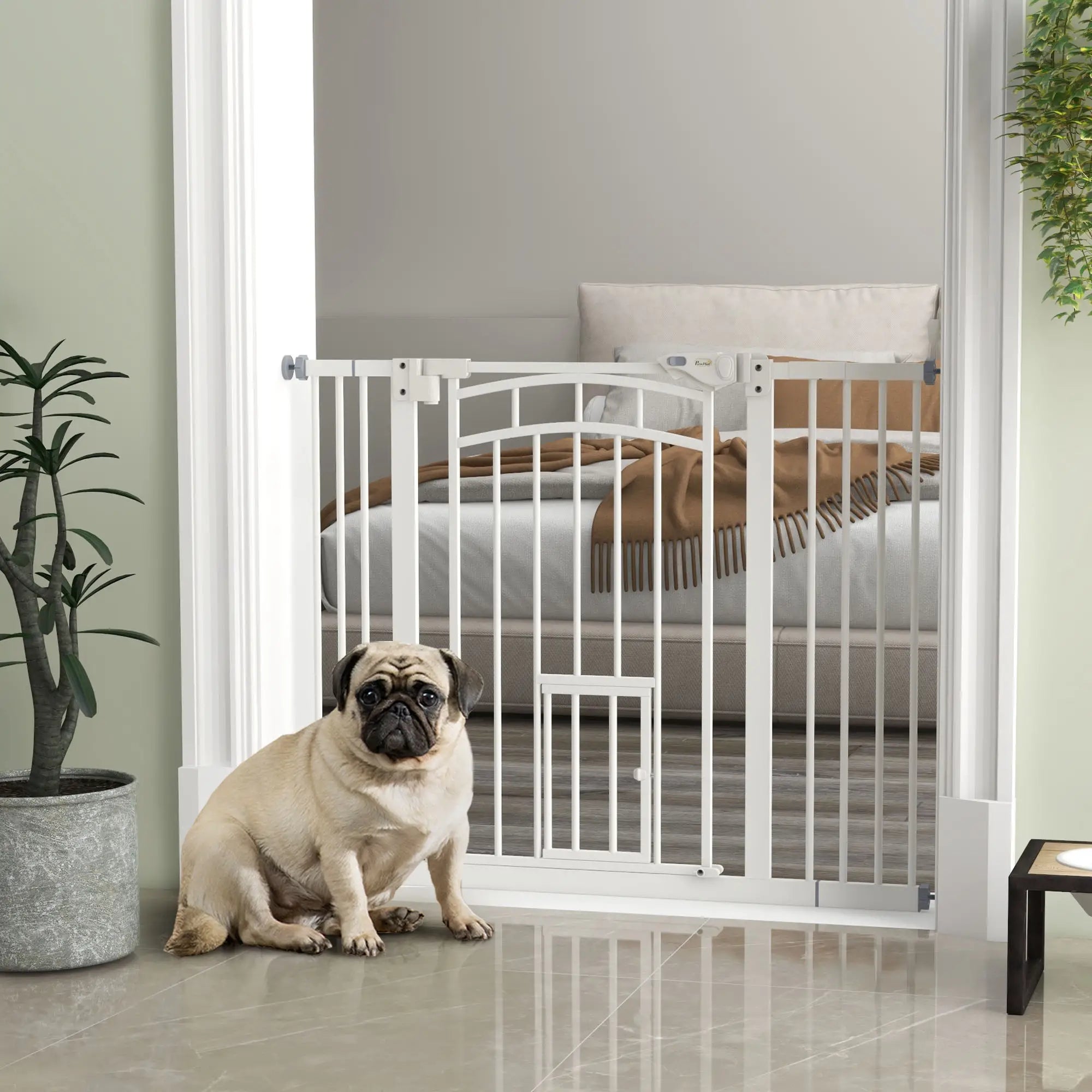 Auto-Close Pet Gate With Cat Door, Double Locking, Fits 29