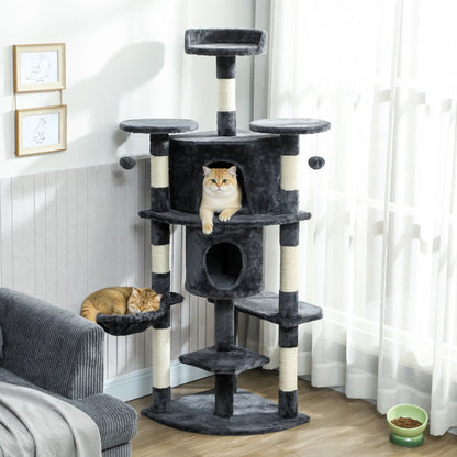 62" Cat Tree, Scratching Post, 2 Condos, Hammock, Perches, Dark Grey Multi-Level Cat Towers at Gallery Canada