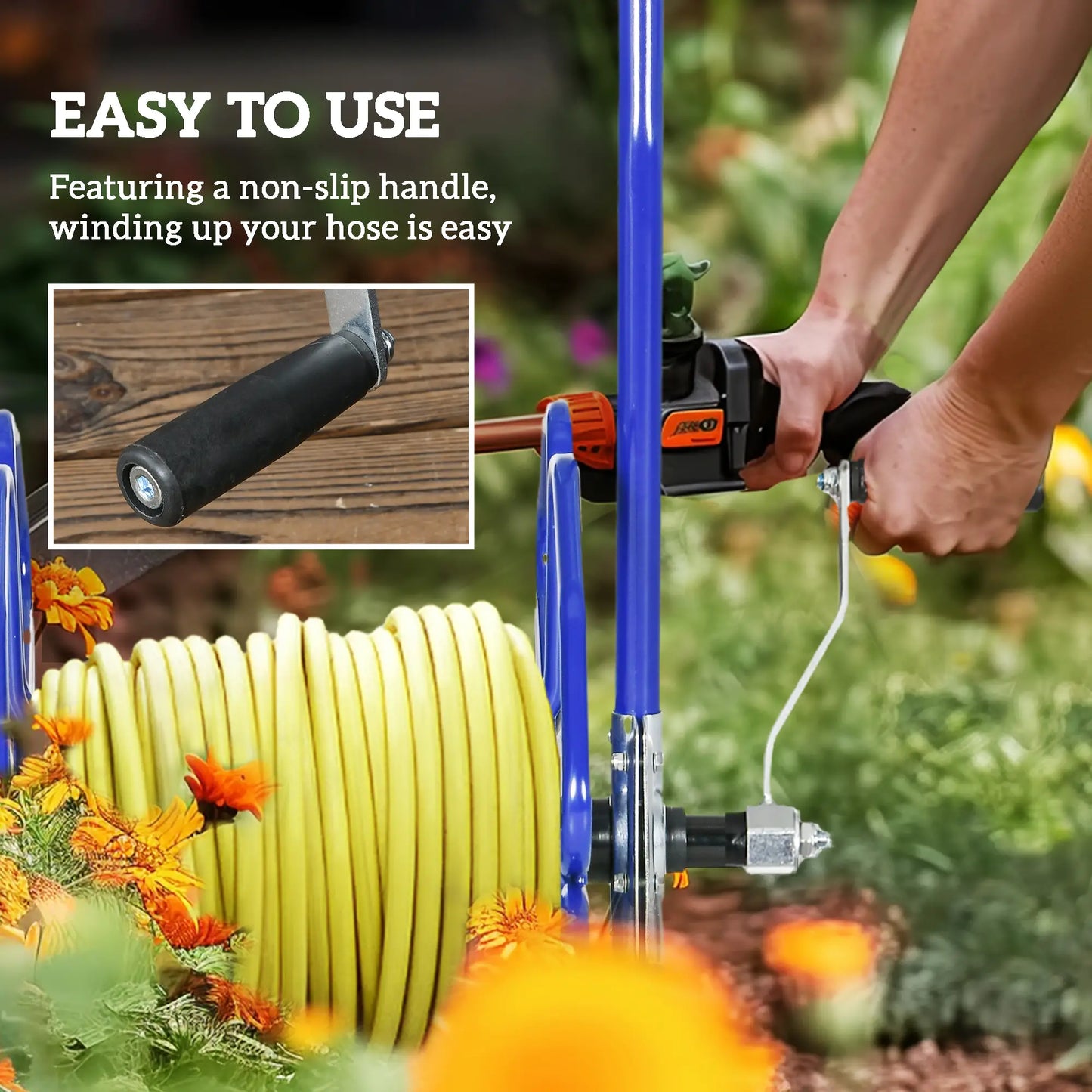 98 ft 5/8" Hose Reel Cart, Garden Water Hose Carts with Wheels, Blue Garden Accessories at Gallery Canada