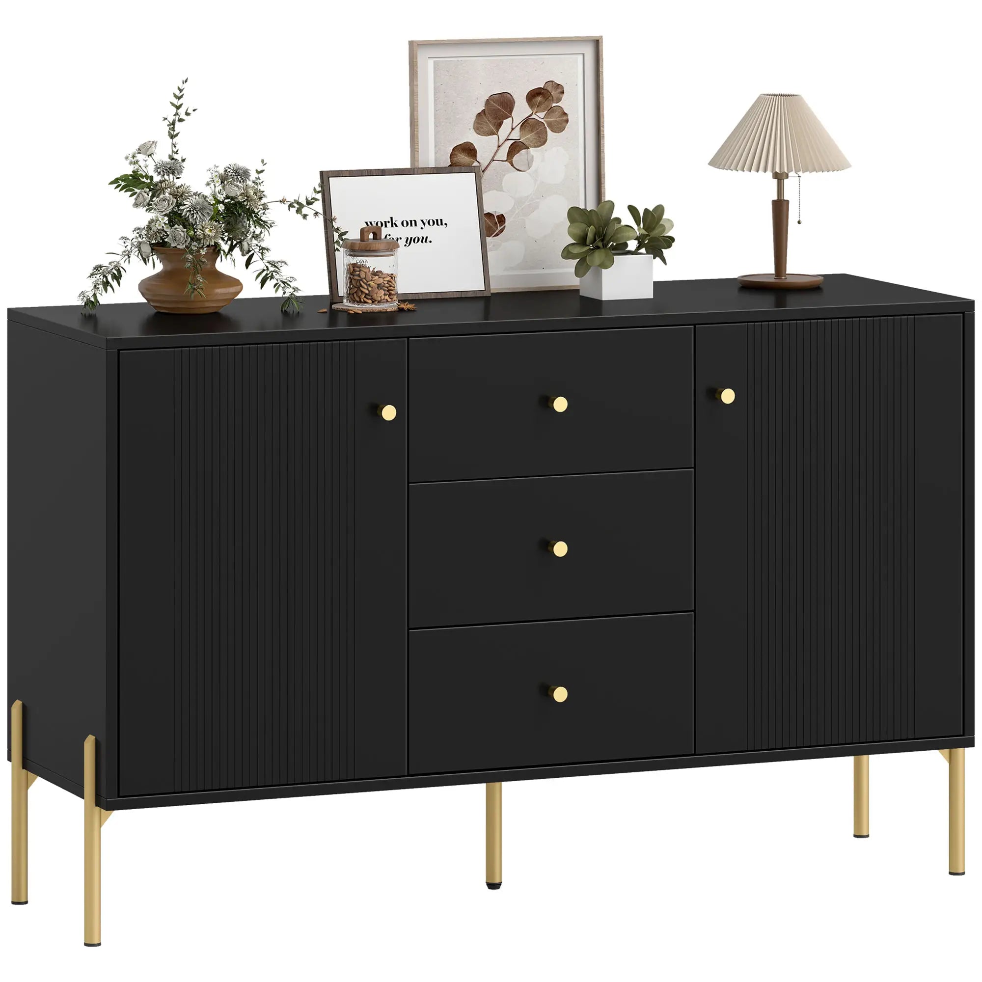 Buffet Cabinet, Modern Sideboard with 3 Drawers and 2 Shelves, Black Storage Cabinets at Gallery Canada