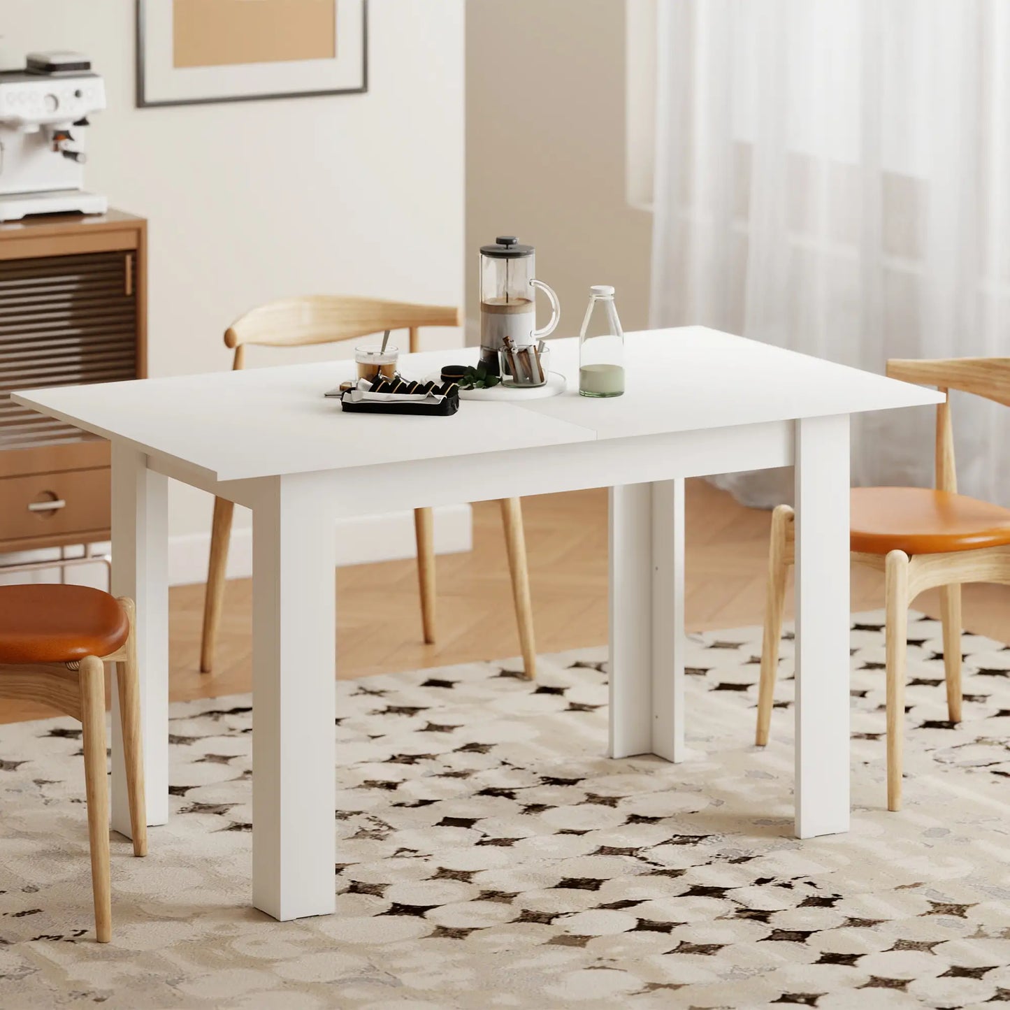 Modern Extendable Dining Table, 55.1 x 31.5 in, For 6-8 People, White Dining Tables at Gallery Canada