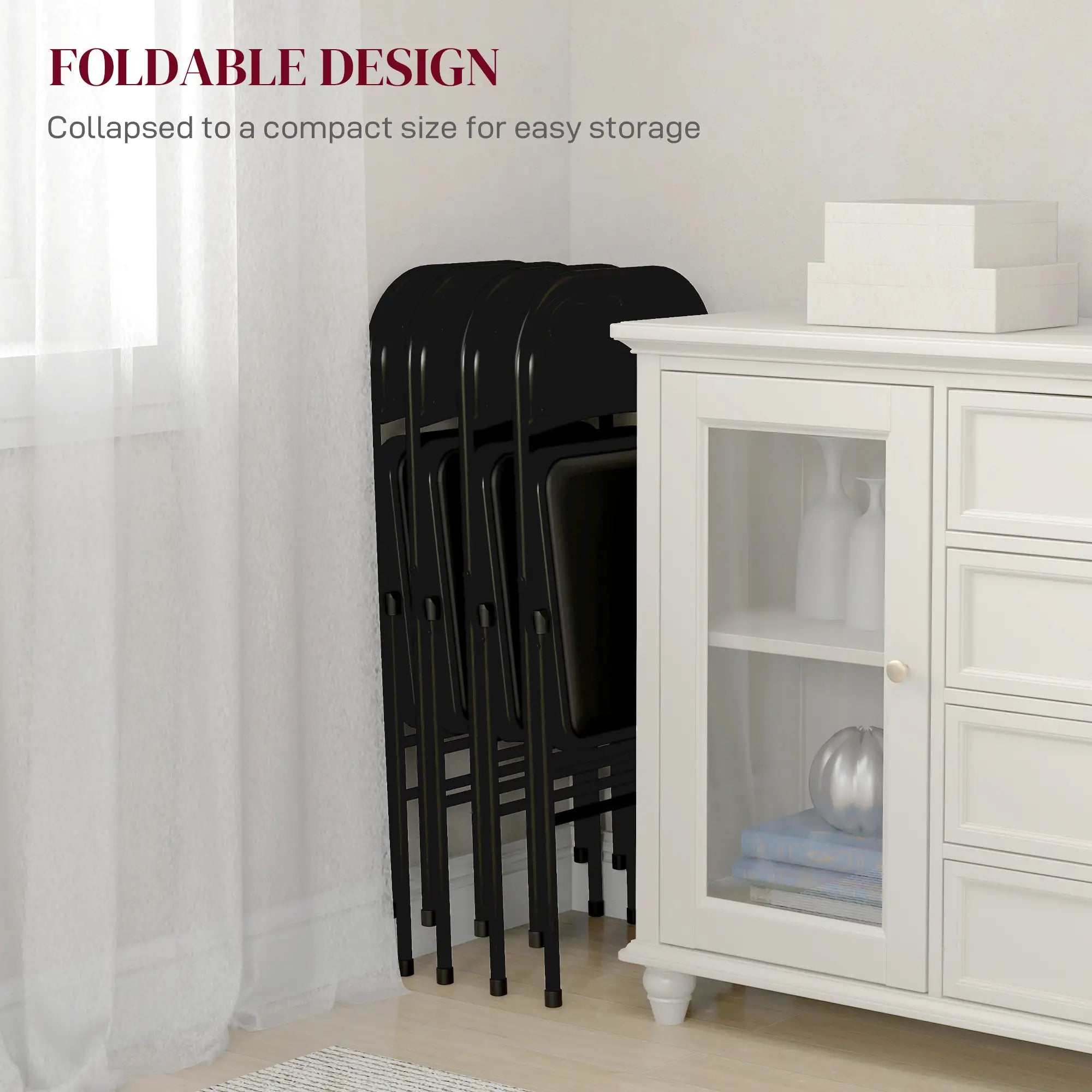 Set of 4 Metal Foldable Chairs, PU Leather Padded, Black Bar Stools at Gallery Canada