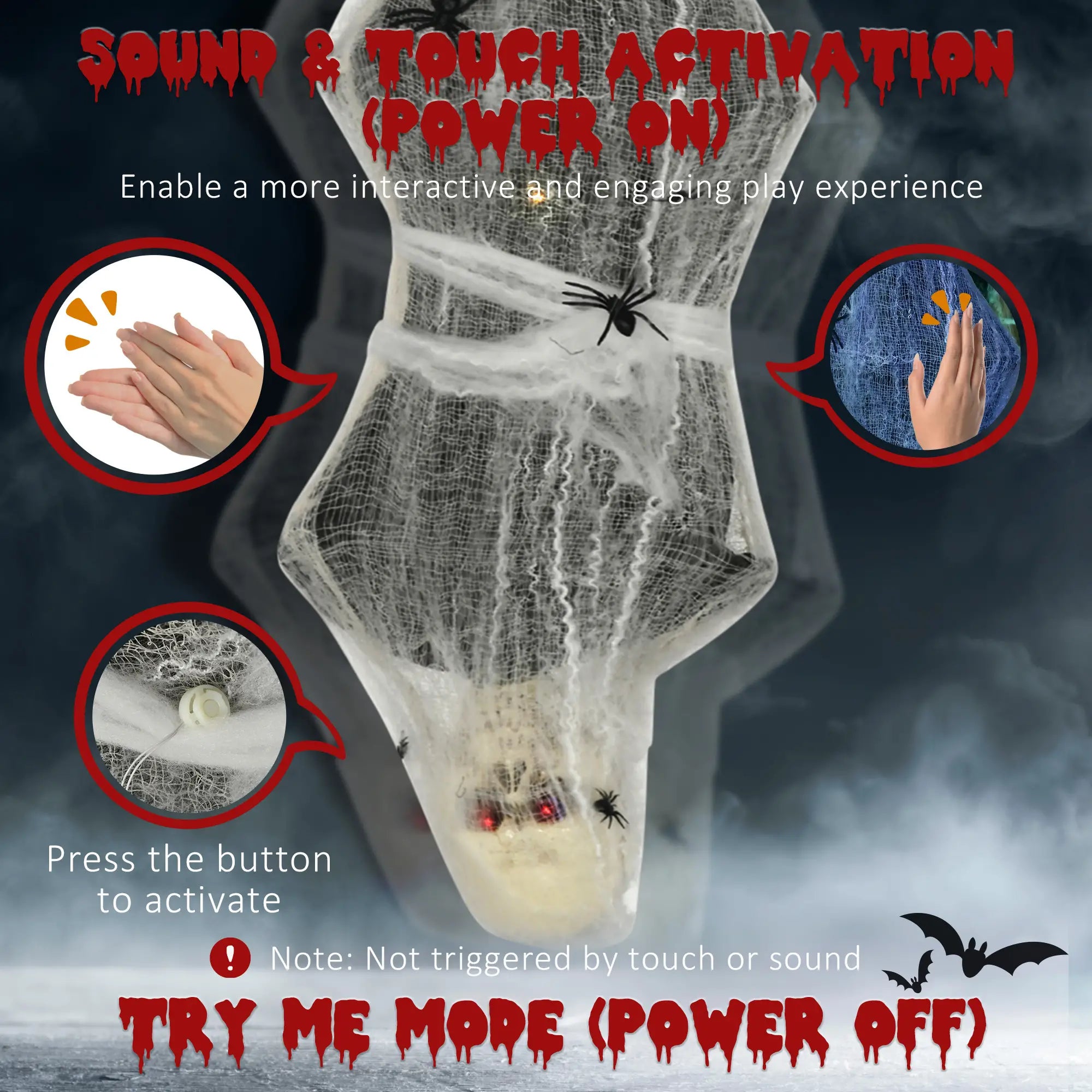 55.9 Inch Life Size Hanging Mummy with Spider Web, Animated, Motion Activated Halloween Decorations at Gallery Canada