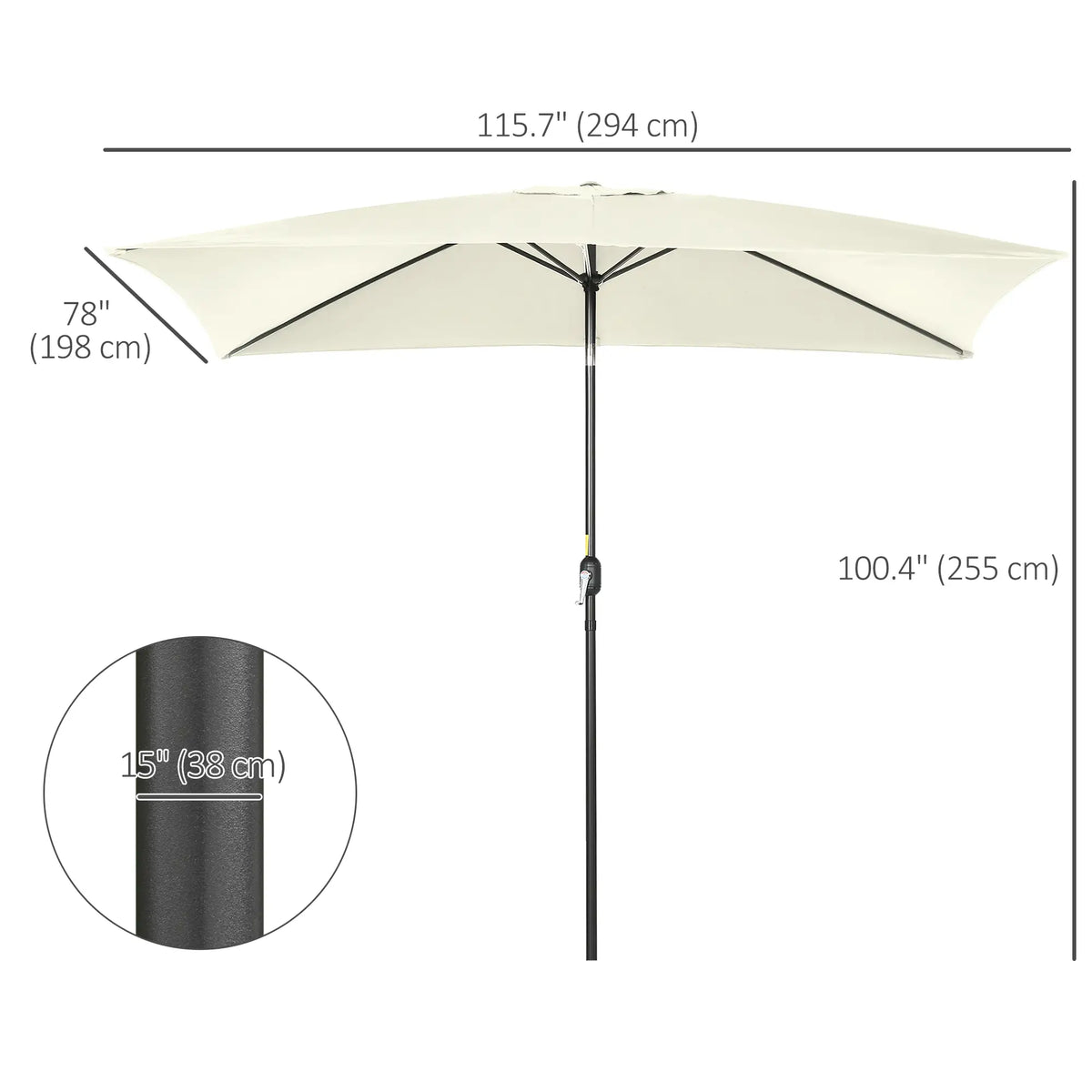6.5x10ft Rectangle Aluminum Patio Umbrella, Outdoor Sunshade Canopy, Cream White Sun Umbrellas at Gallery Canada