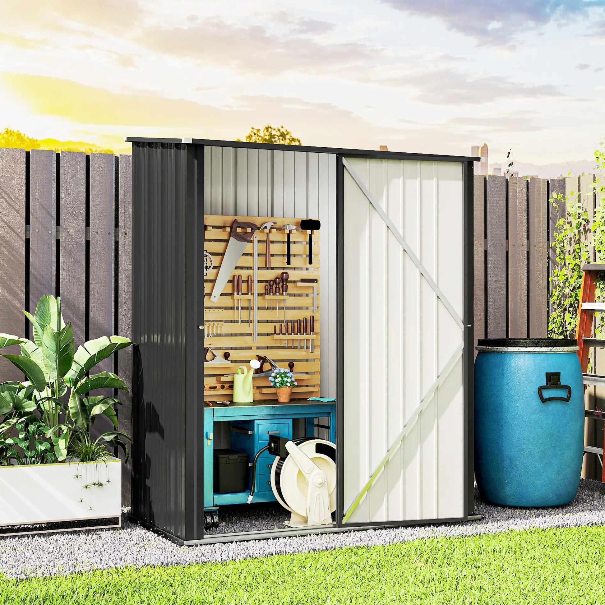 5' x 3' Outdoor Storage Shed, Steel Garden Shed, Lockable Door, Black Sheds at Gallery Canada