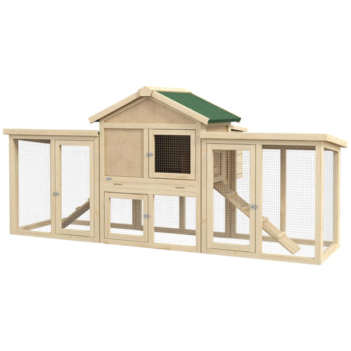 Wooden Chicken Coop, Large Rabbit Hutch with Nesting Box, Run, Ramp