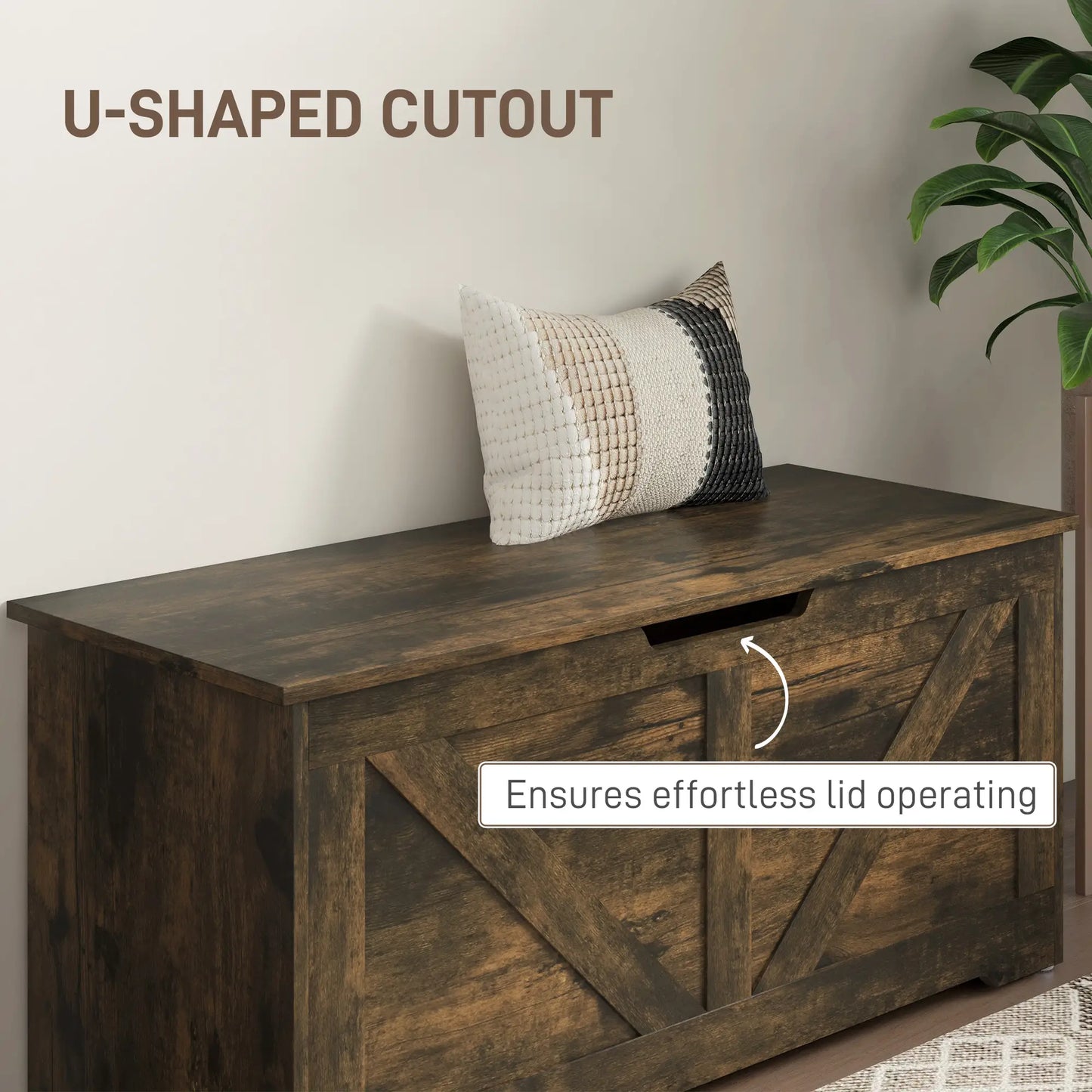 39.4 Inches Wooden Storage Chest, 2 Safety Hinges, Brown Wood Grain Storage Cabinets at Gallery Canada