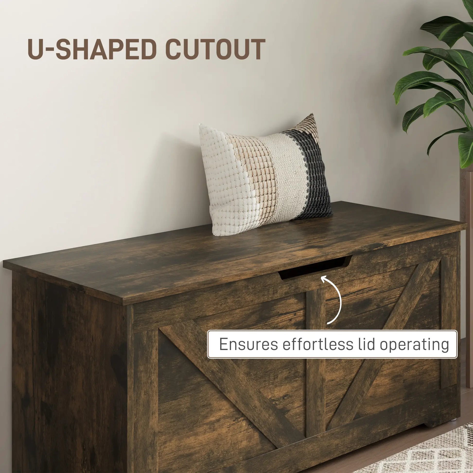 39.4 Inches Wooden Storage Chest, 2 Safety Hinges, Brown Wood Grain Storage Cabinets at Gallery Canada