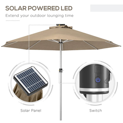 LED Patio Umbrella, Solar & USB Charging, 4 Lighting Modes, Khaki Sun Umbrellas at Gallery Canada
