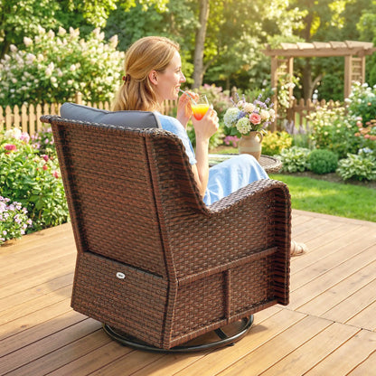 PE Rattan Swivel Patio Chair with Cushion, Dark Grey Patio Chairs at Gallery Canada