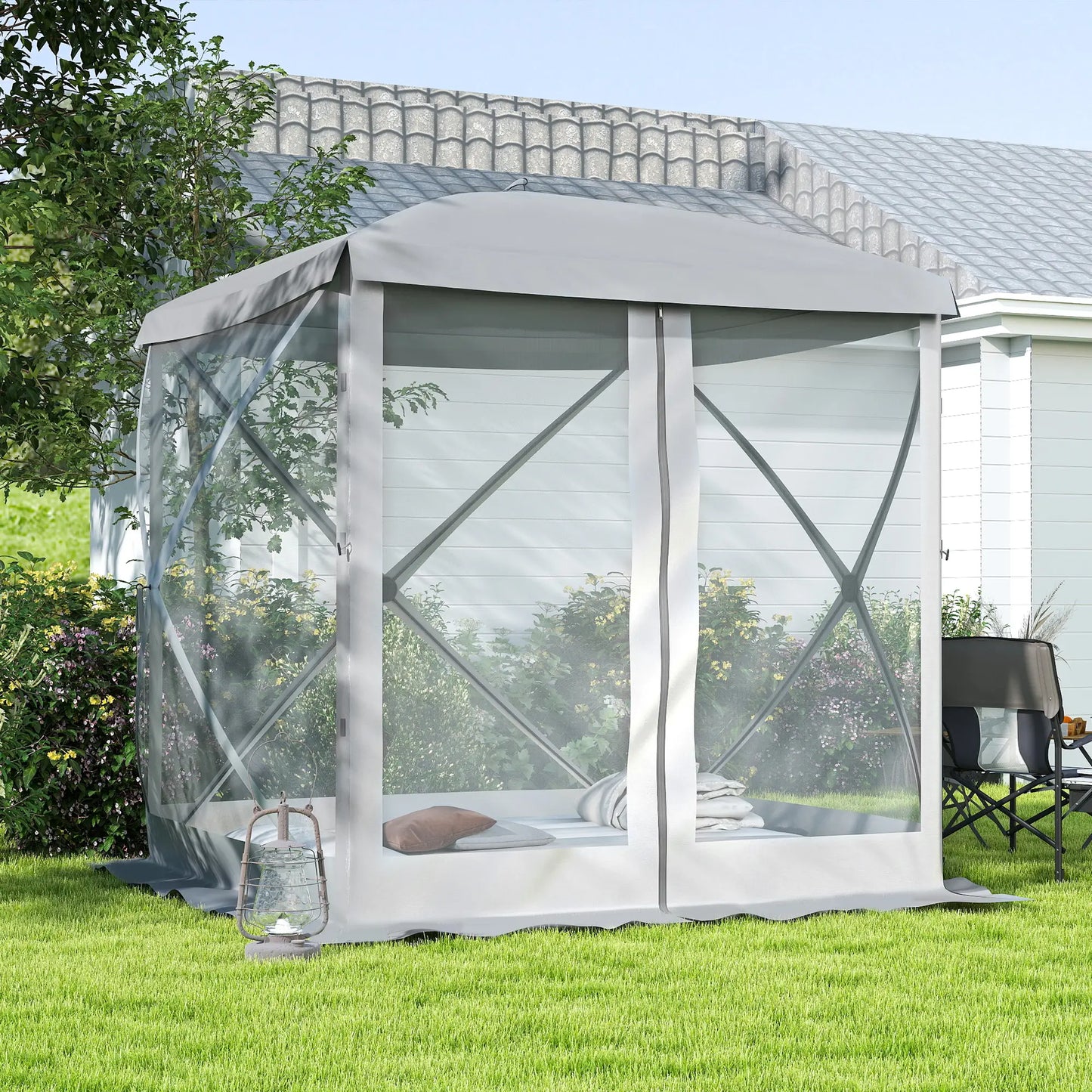 Pop-Up Tent, Foldable, Zippered Door, Ground Stakes, Fits 3-4, Light Grey Pop Up Canopies at Gallery Canada