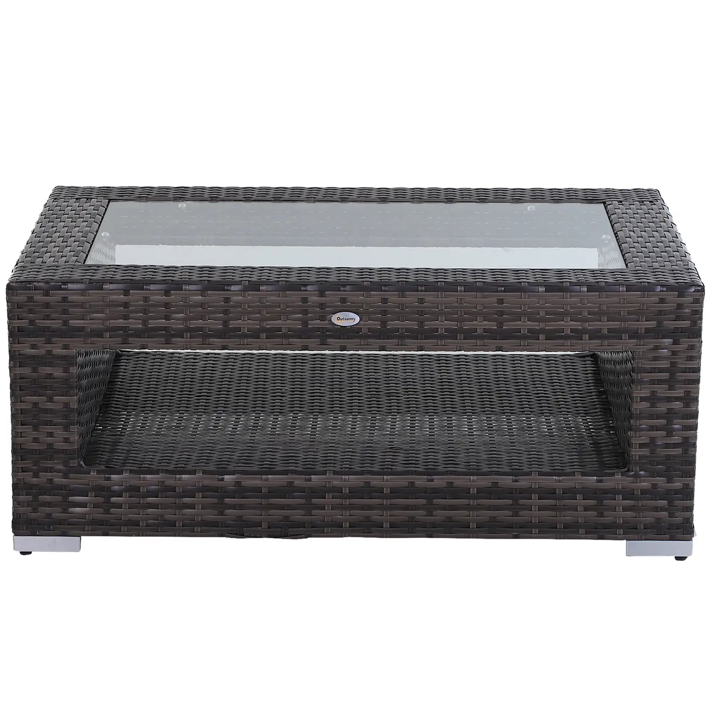 2-Tier Rattan Patio Coffee Table, PE Wicker, Tempered Glass Top, Storage Coffee Tables at Gallery Canada