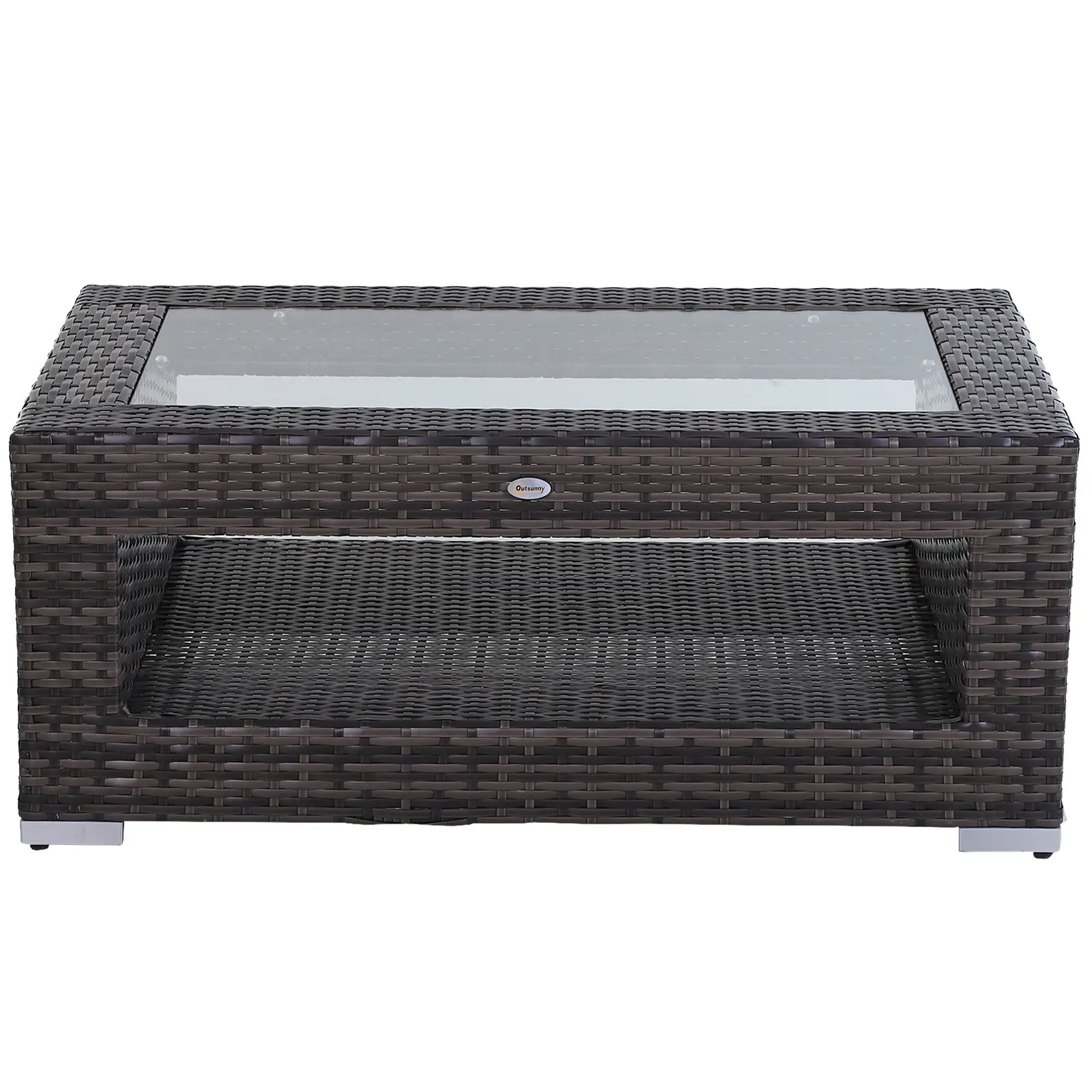 2-Tier Rattan Patio Coffee Table, PE Wicker, Tempered Glass Top, Storage Coffee Tables at Gallery Canada