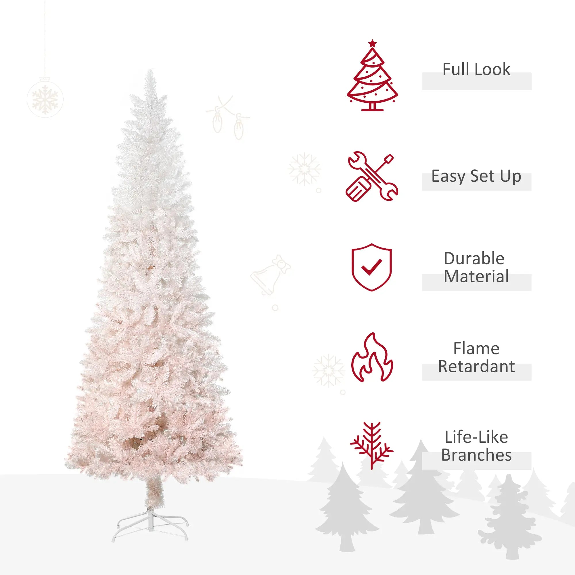 7ft Pencil Artificial Christmas Tree, Pine Realistic Branches, Auto Open, Pink White Pencil Christmas Trees at Gallery Canada