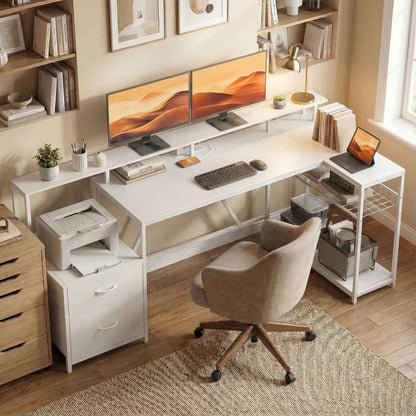 76" Gaming Desk, Reversible Computer Table, RGB Lights, USB Ports, White Gaming Desks at Gallery Canada