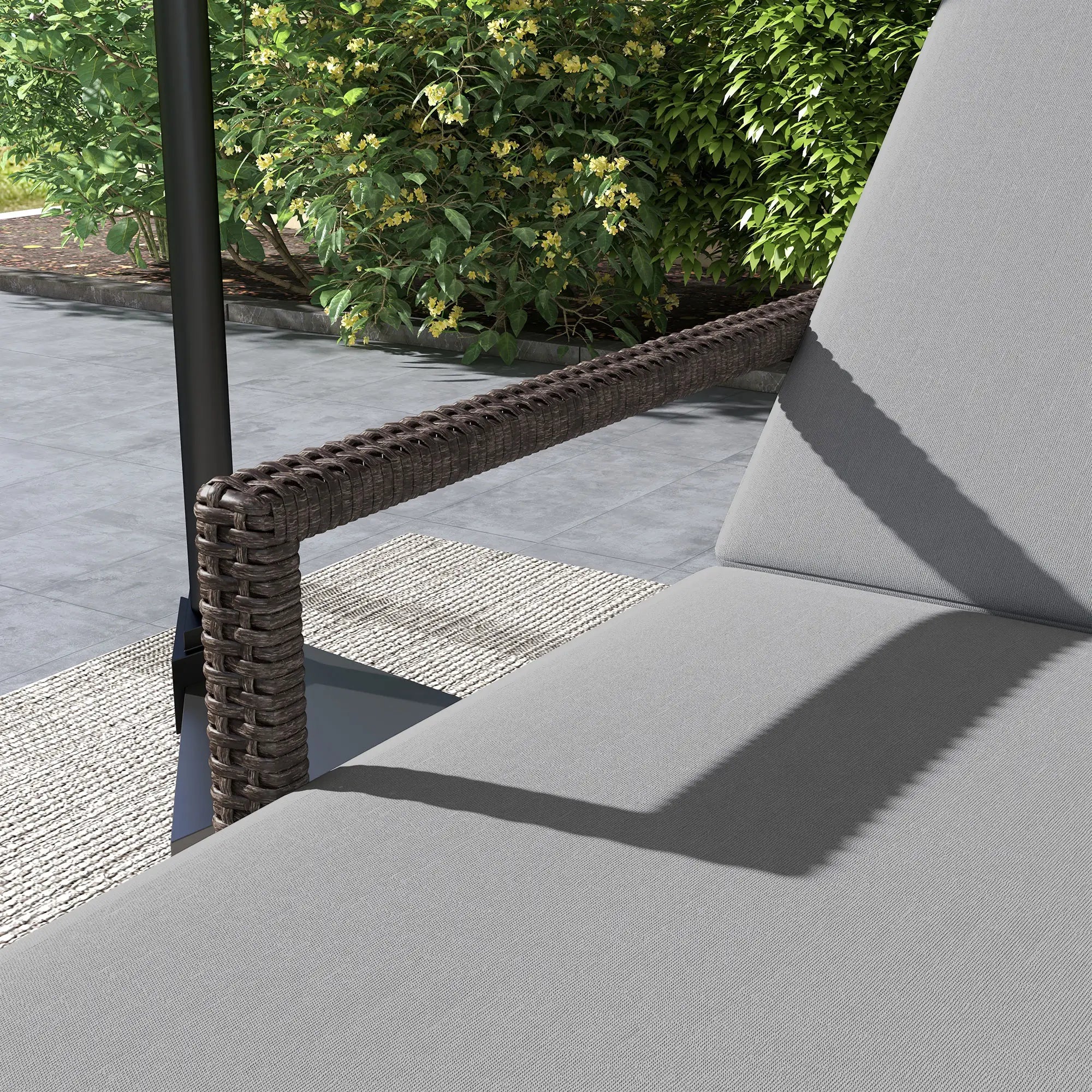 2 Piece Wicker Chaise Lounger, PE Rattan Outdoor Chair, Adjustable Backrest, 2 Wheels, Grey Chaise Loungers at Gallery Canada