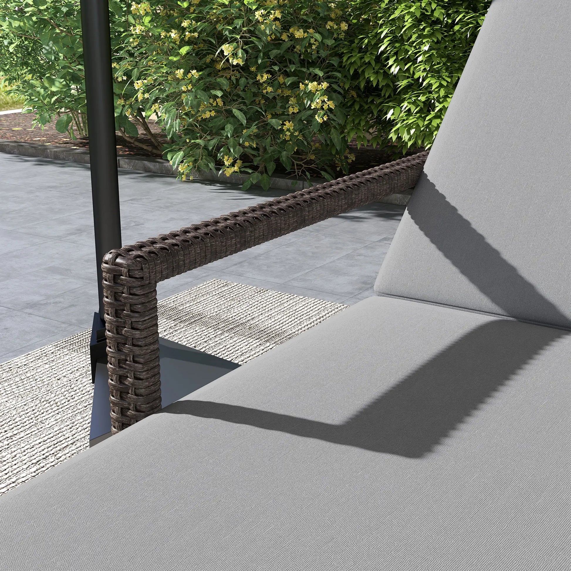 2 Piece Wicker Chaise Lounger, PE Rattan Outdoor Chair, Adjustable Backrest, 2 Wheels, Grey Chaise Loungers at Gallery Canada