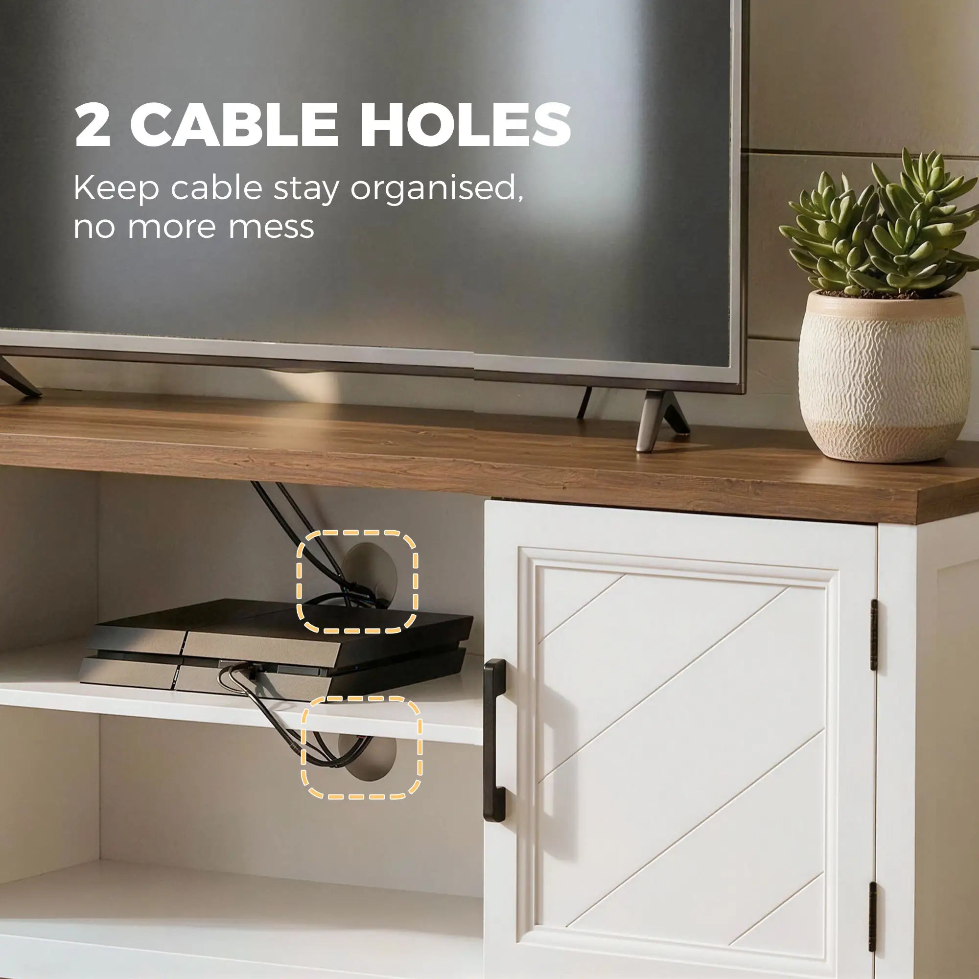 TV Stand for 55 Inch TV, Entertainment Center with Shelves, White and Brown TV Stands at Gallery Canada