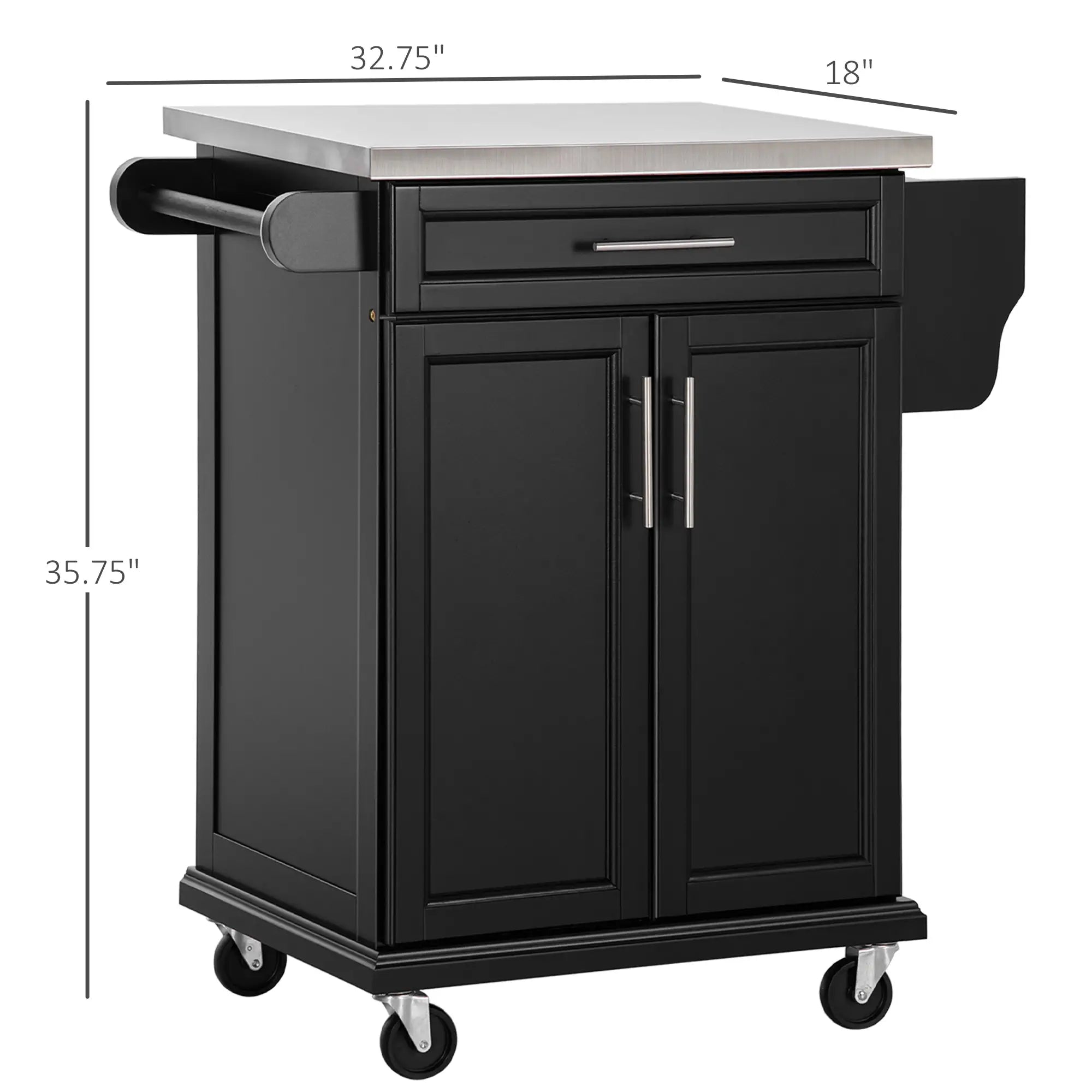 Kitchen Island with Stainless Steel Top, Rolling Cart, Storage Drawer, Black Kitchen Islands & Kitchen Carts at Gallery Canada