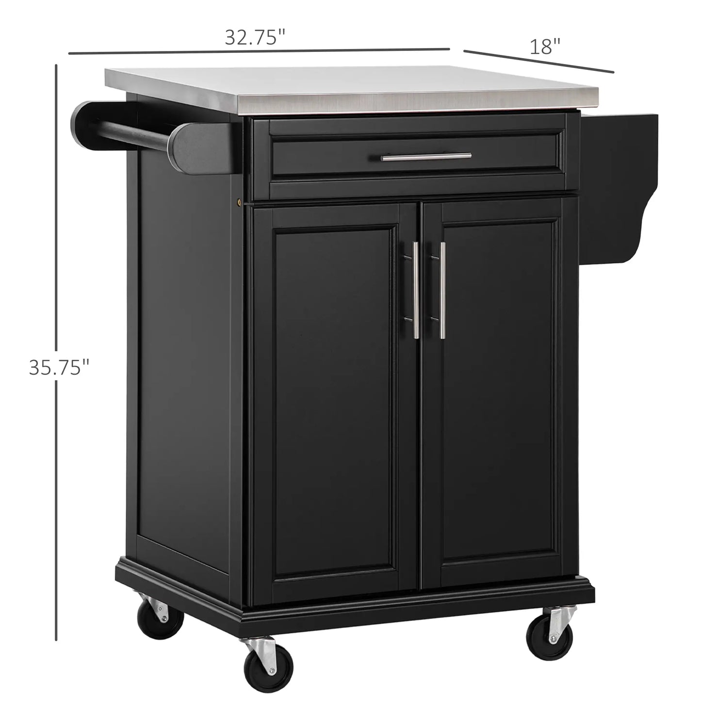 Kitchen Island with Stainless Steel Top, Rolling Cart, Storage Drawer, Black Kitchen Islands & Kitchen Carts at Gallery Canada