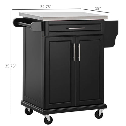 Kitchen Island with Stainless Steel Top, Rolling Cart, Storage Drawer, Black Kitchen Islands & Kitchen Carts at Gallery Canada