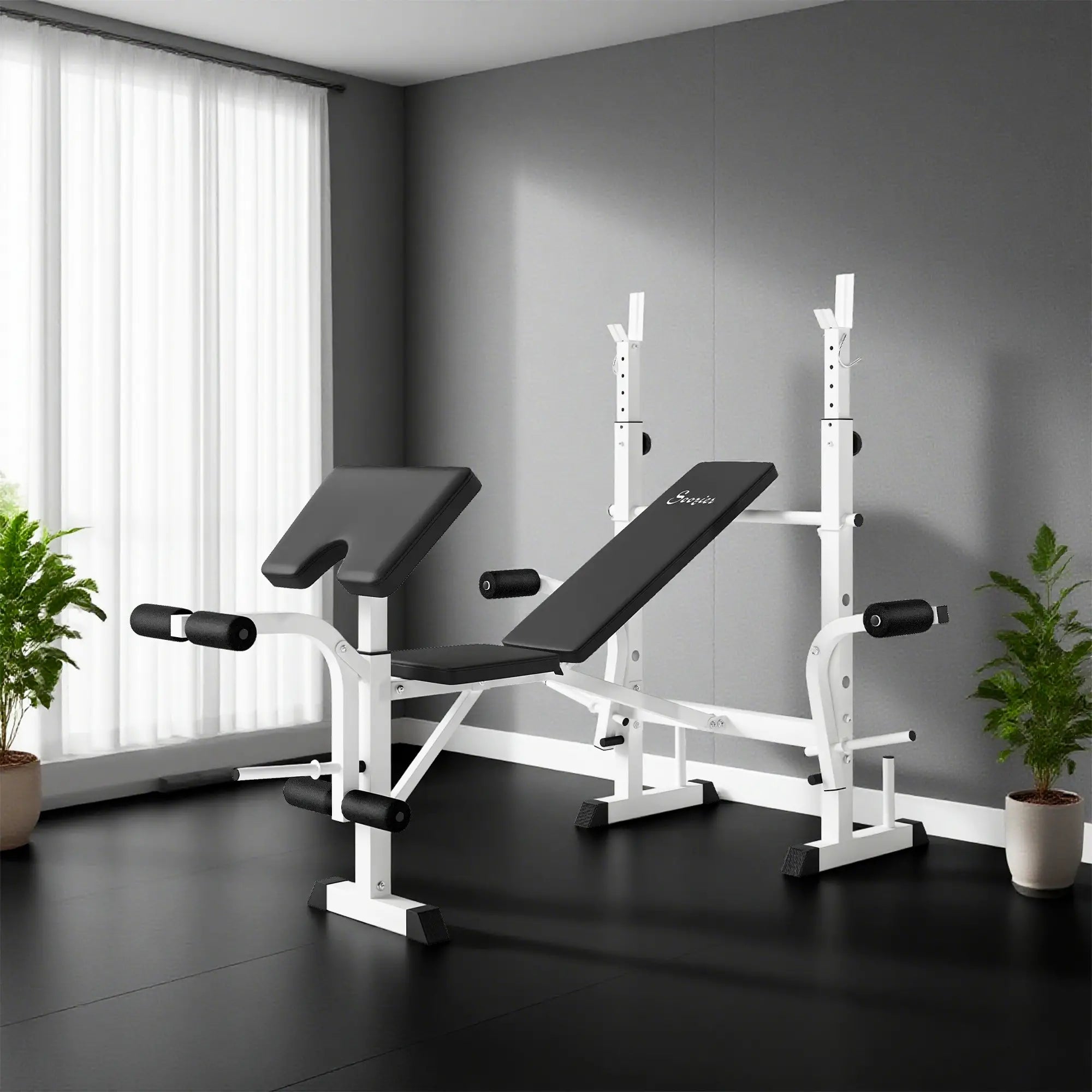 Adjustable Weight Bench, Squat Rack, Preacher Curl Pad, Leg Developer, White Weight Benches at Gallery Canada