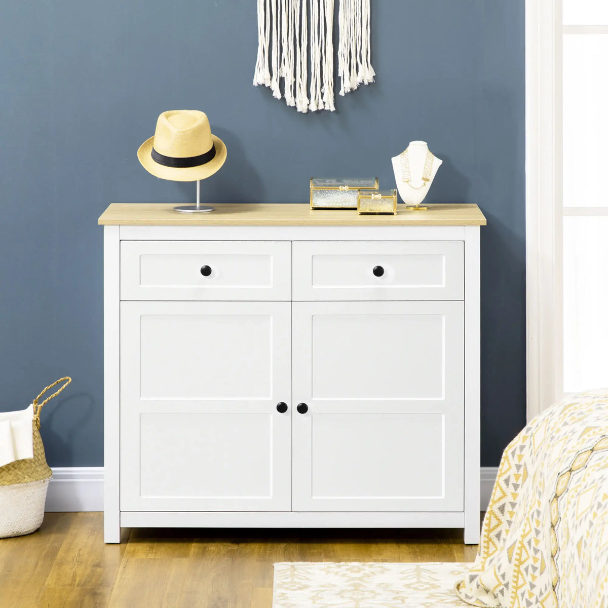 Modern Sideboard, Kitchen Storage Cabinet with Drawers, Adjustable Shelf, White Storage Cabinets at Gallery Canada
