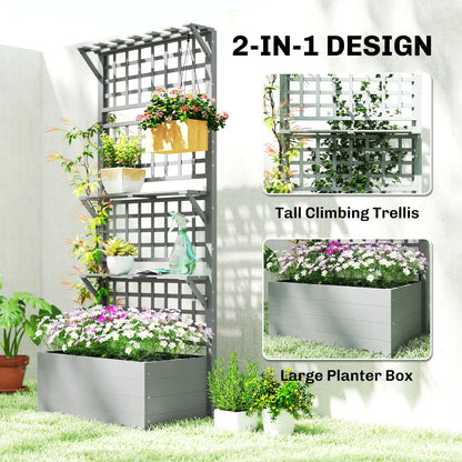 Wooden Raised Garden Bed With Trellis, Roof, 2 Shelves, Grey Wooden Planter Boxes at Gallery Canada