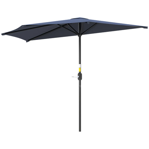 9.8ft Half Umbrella, Semi Round Patio Parasol, Crank Handle, Top Vent, Dark Blue