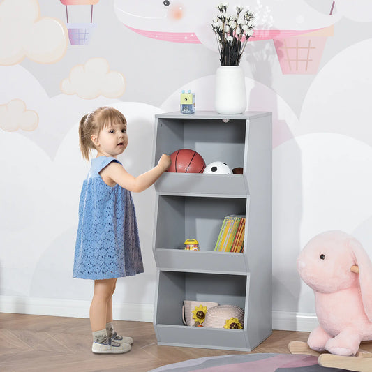 Kids Storage Cabinet, 3 Shelves, Anti-Toppling, Toy Organizer, Bookcase, Grey Baby & Kids Storage Grey at Gallery Canada