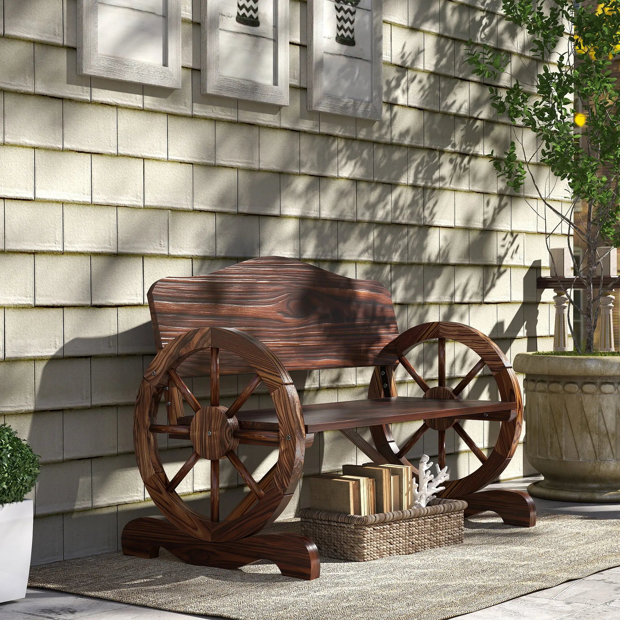 Wooden Outdoor Bench, Garden Patio Loveseat, 528LBS Capacity, Carbonized Outdoor Benches at Gallery Canada