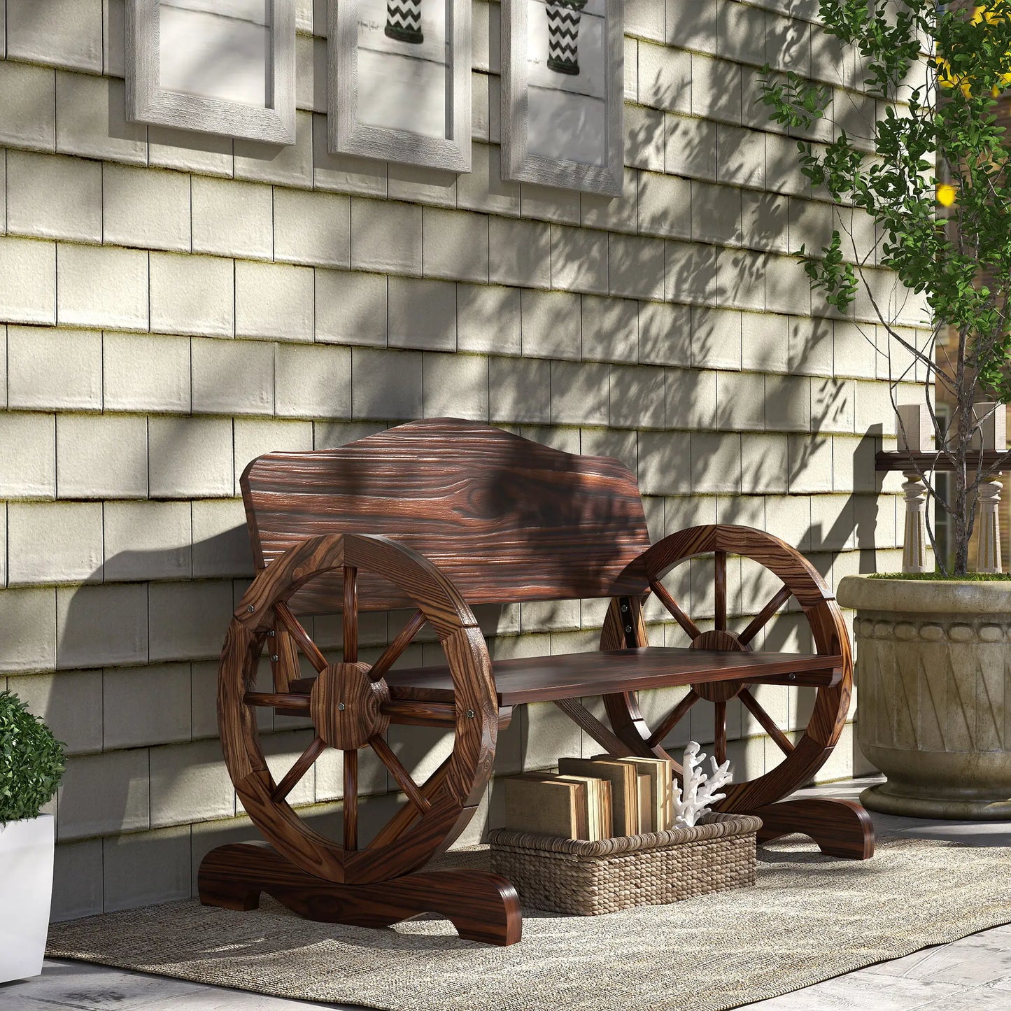 Wooden Outdoor Bench, Garden Patio Loveseat, 528LBS Capacity, Carbonized Outdoor Benches at Gallery Canada
