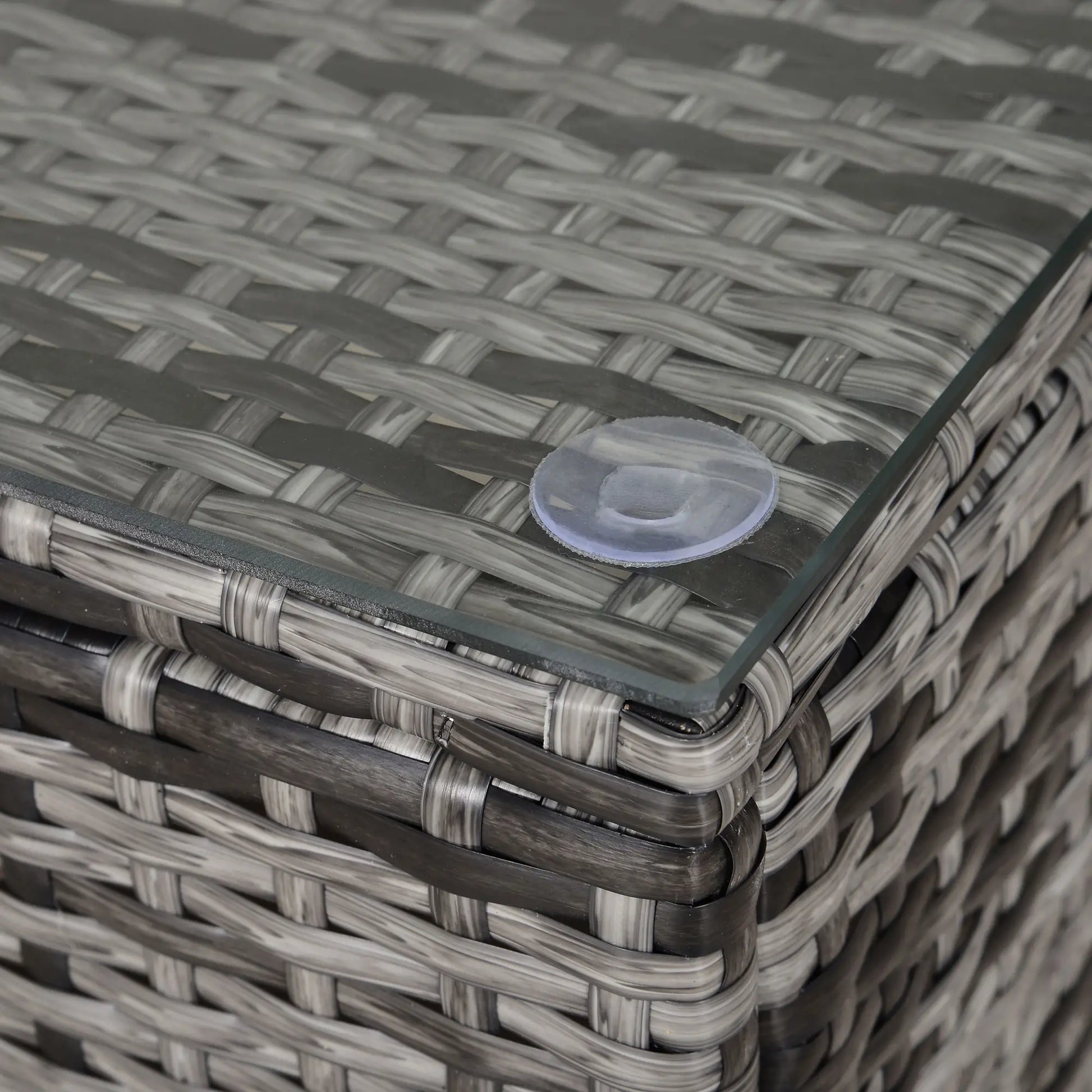 Outdoor PE Rattan Wicker Table, Glass Top, 24in, Mixed Grey Coffee Tables at Gallery Canada