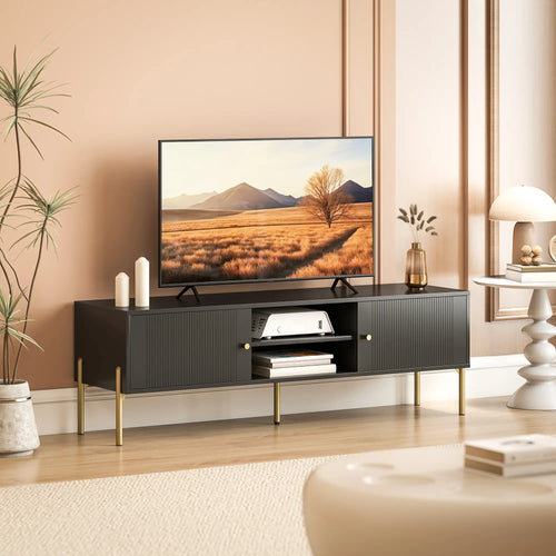 TV Stand for 65 Inch TVs, Entertainment Center with Shelves, Black