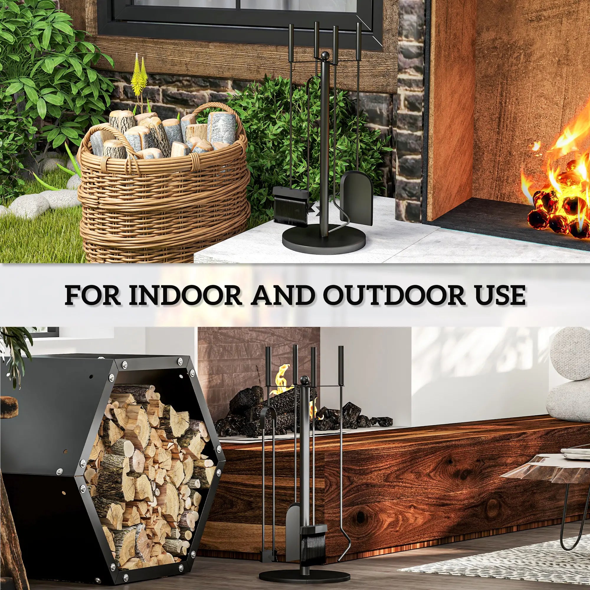 5 Piece Fireplace Tools Set with Stand, Black Fireplaces & Accessories at Gallery Canada