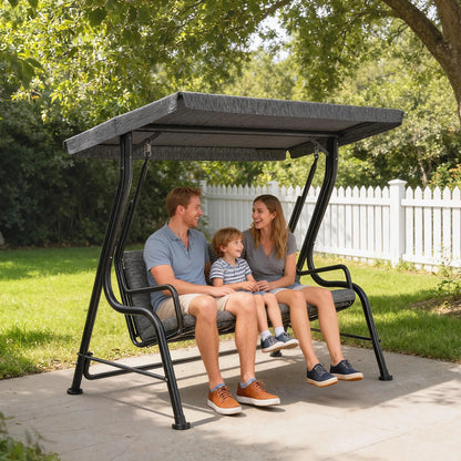 3-Person Porch Swing Chair, Adjustable Canopy, Removable Cushion, Black Patio Swings with Stand at Gallery Canada