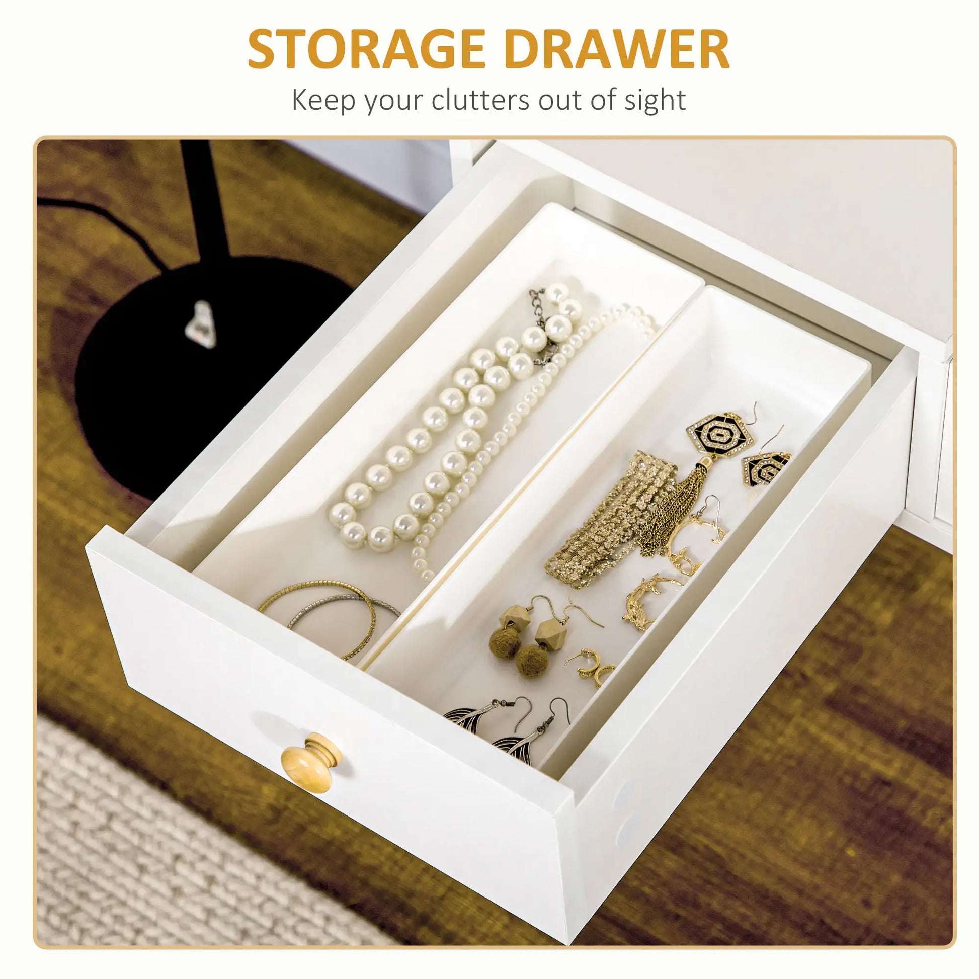 Dressing Table Set with Mirror, Stool, 2 Drawers, White Dressing & Vanity Tables at Gallery Canada