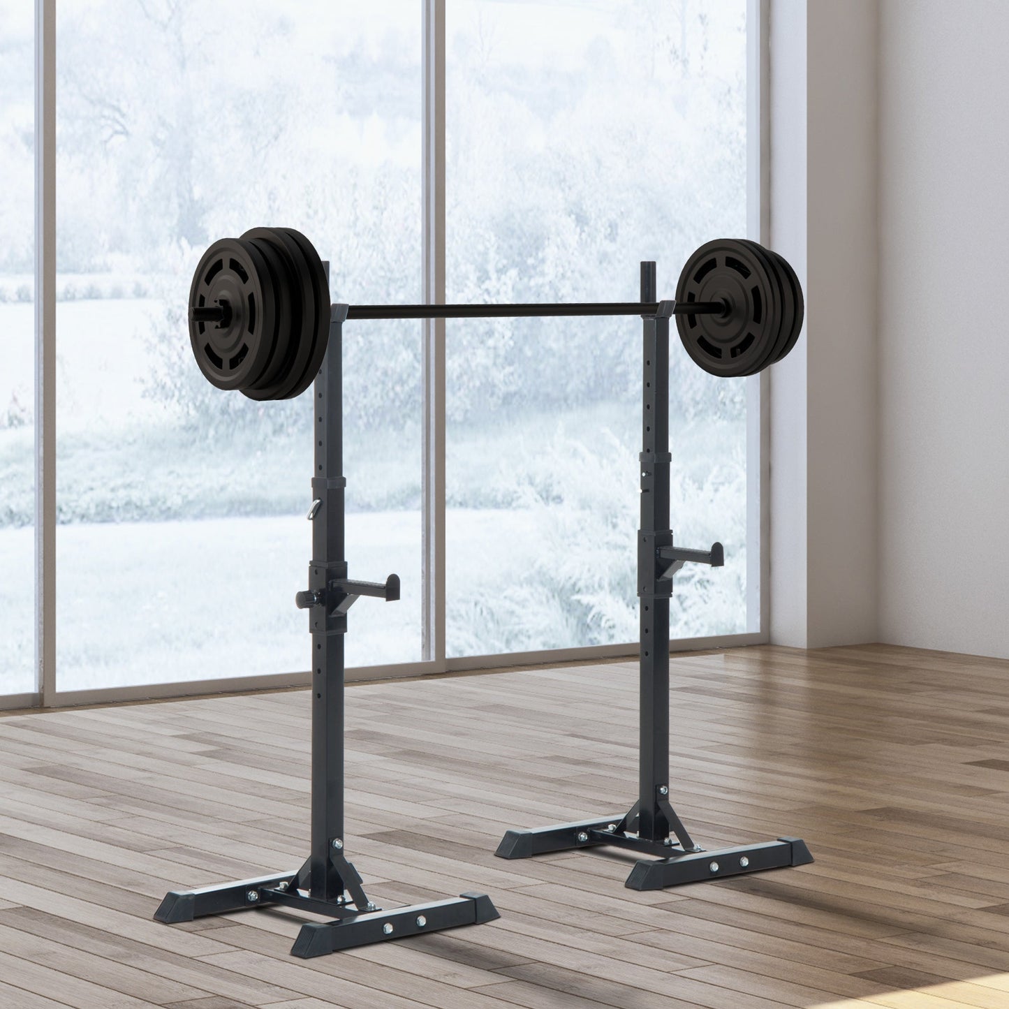 Adjustable Stable Power Squat Stand Portable 2 Bars Barbell Holder Weight Rack (Black/Grey) at Gallery Canada