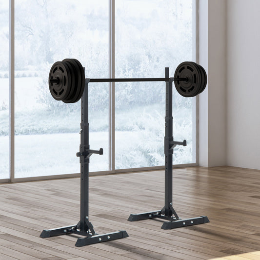 Adjustable Stable Power Squat Stand Portable 2 Bars Barbell Holder Weight Rack (Black/Grey) - Gallery Canada