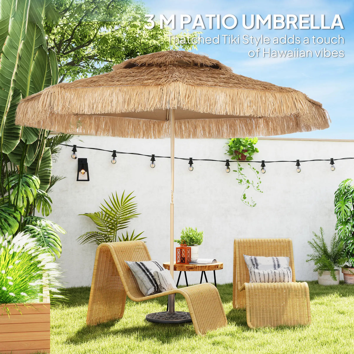 10 ft. Hula Thatched Tiki Umbrella, UPF30+, 8 Ribs, Natural Sun Umbrellas at Gallery Canada