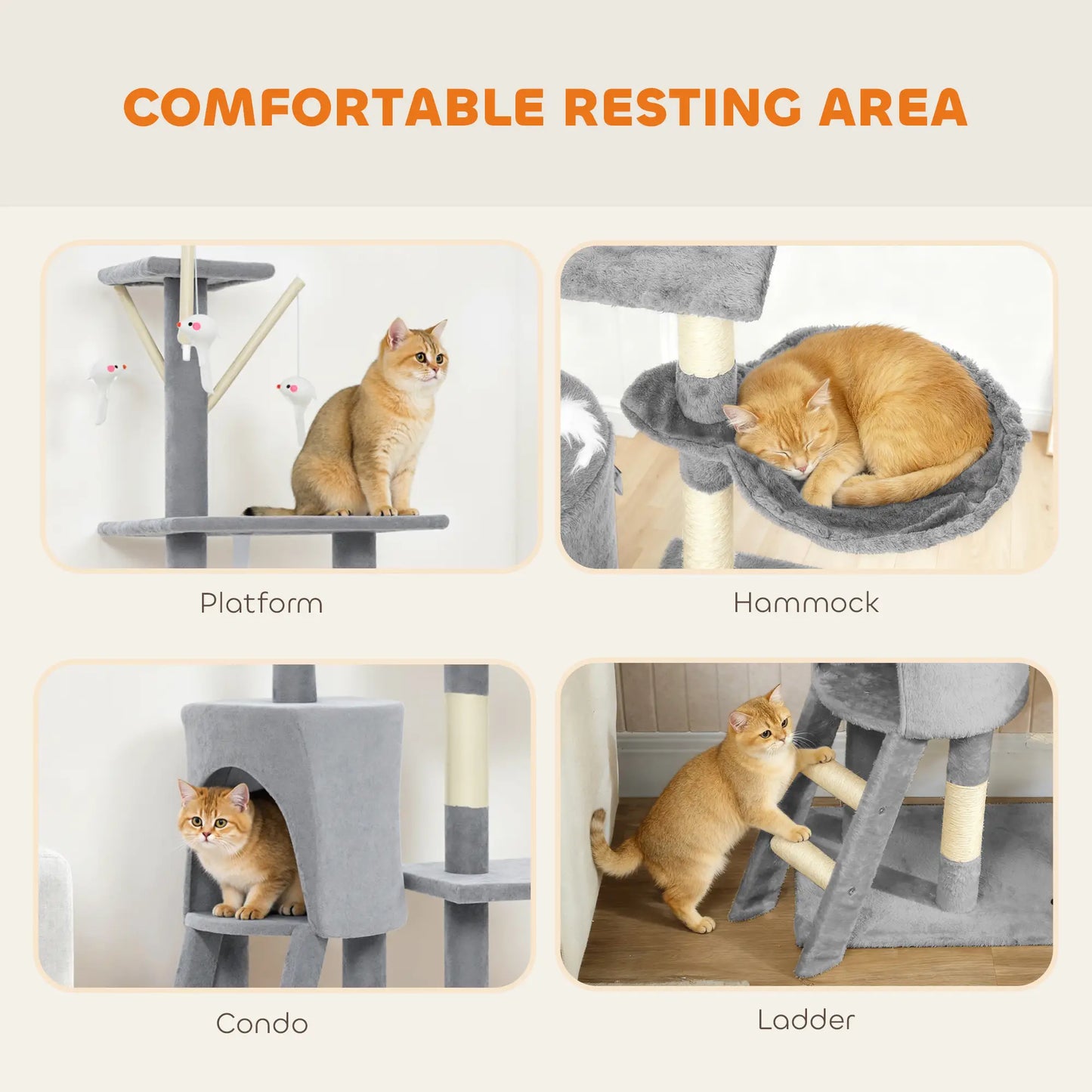 53" Cat Tree Tower, Scratching Posts, Condo, Hammock, Grey Cat Trees at Gallery Canada